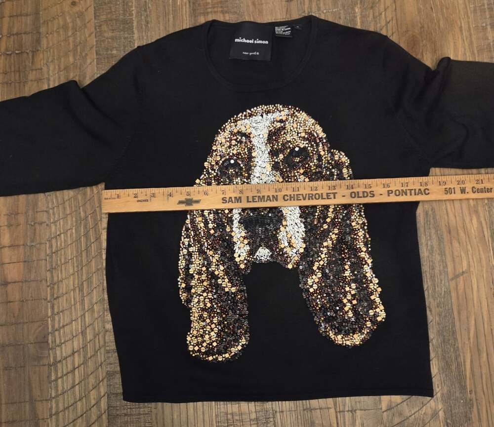 Michael Simon New York Basset Hound Beaded Shirt Size M - Picture 4 of 7
